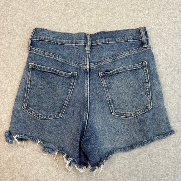Old Navy Sky Hi A-Line Cut-Off Short WMNS 8 Blue High Rise Distressed Button Fly - Picture 5 of 7